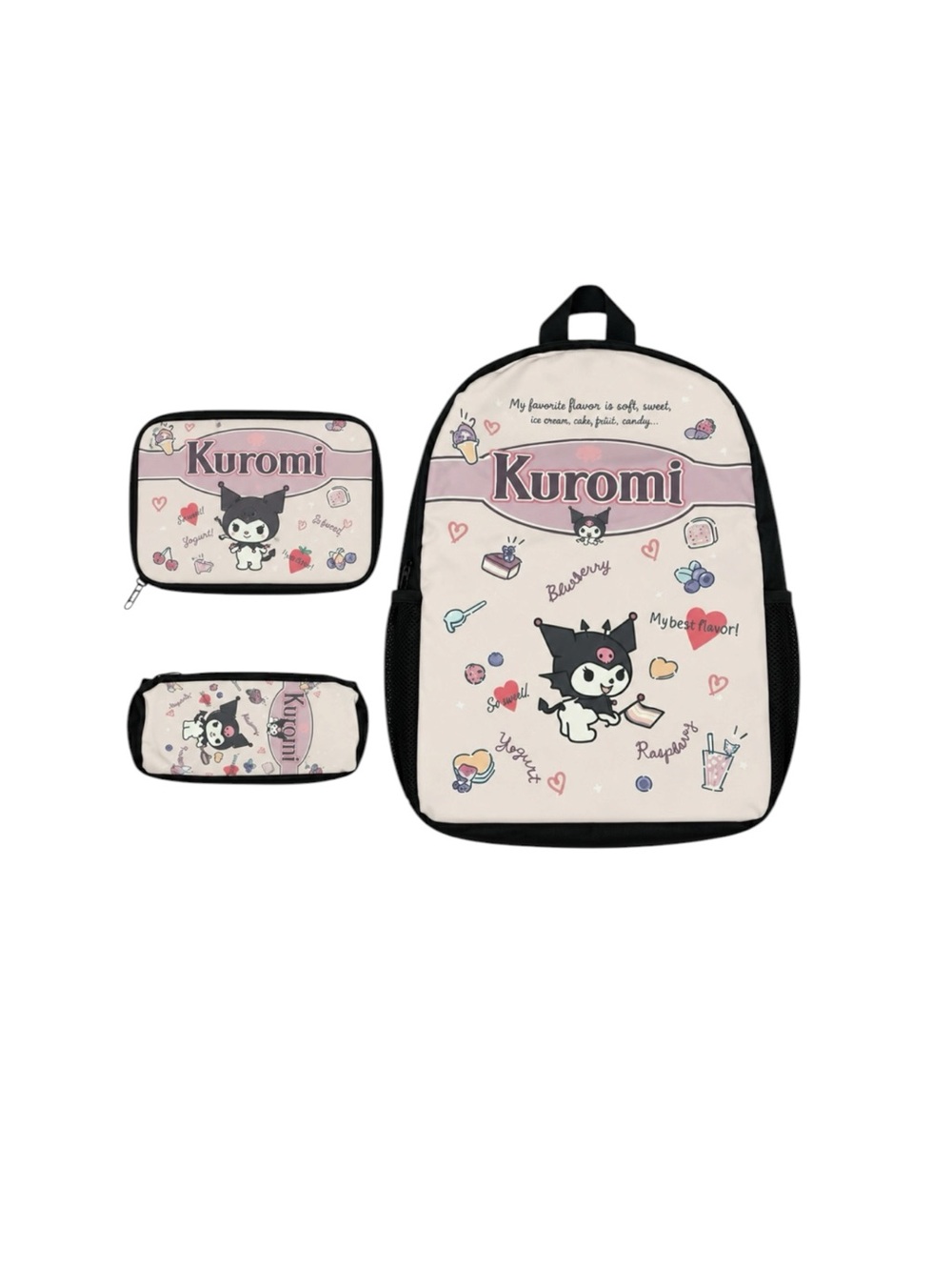 New Kuromi 3-Piece Backpack Set Backpack Lunchbox Pencil‎ Case Sanrio Kawaii